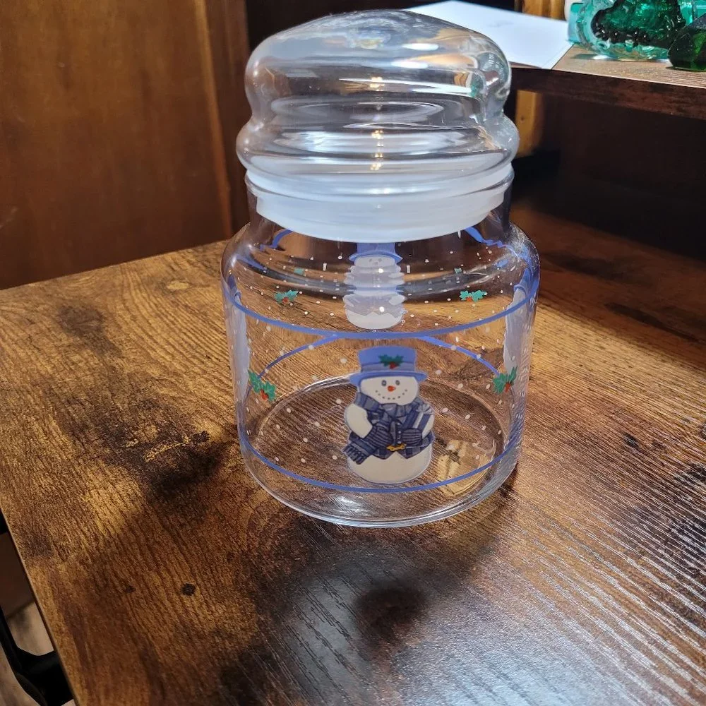 Glass Snowman Holly Leaf Holiday Decanter